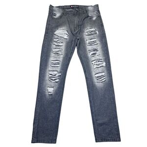 Southpole Distressed‎ Denim Jeans Men's Sz 34 Black Gray Ripped Grunge Western